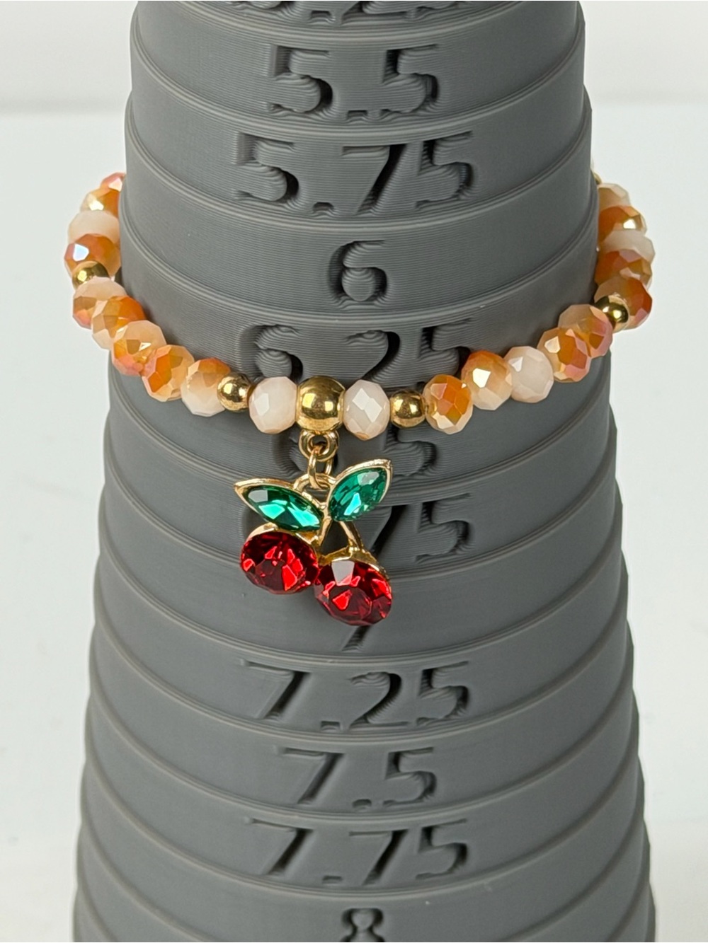 Beaded Cherry Charm Bracelet - Gold Accent, Red & Green